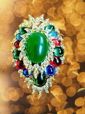 Multicolor Cabochon Moghul Style Brooch